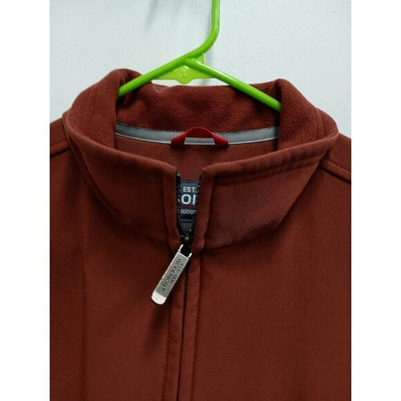Woolrich Mens Softshell Jacket Size Medium Burnt Orange Fleece Lined Zip Up - Picture 2 of 9